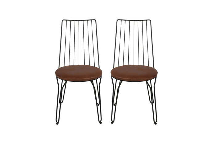 Hanah Home Juego de Sillas 275 V2, Estilo Bohemio Boho-Chic, Piel Sintética y Metal, 2 Piezas